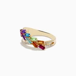 BH Multi Mosaic Mix 14K Yellow Gold Stones and Diamond Crossover Ring | Rings