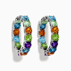 Effy Jewelry 925 Mosaic Sterling Silver Mulit Gemstone Hoop Earrings | Earrings