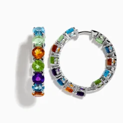 Effy Jewelry 925 Mosaic Sterling Silver Mulit Gemstone Hoop Earrings | Earrings