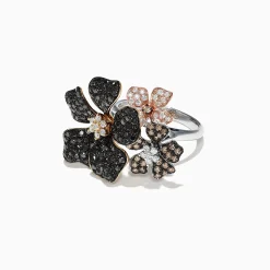 Effy Jewelry Nature 14K Gold Black, Espresso u0026 White Diamond Flower Ring, 2.04 TCW | Rings