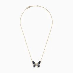 Effy Jewelry Nature 14K Gold Blue Sapphire and Diamond Butterfly Necklace | Necklaces & Pendants