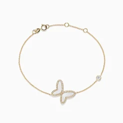 BH Multi Nature 14K Gold Mother of Pearl u0026 Diamond Butterfly Bracelet, 0.03 TCW | Bracelets