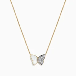 BH Multi nature 14K Gold Mother of Pearl u0026 Diamond Butterfly Necklace, 0.11 TCW | Necklaces & Pendants