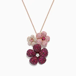 Effy Jewelry Nature 14K Gold Ruby, Sapphire and Diamond Flowers Pendant, 3.02 TCW | Necklaces & Pendants