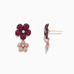 Effy Jewelry Nature 14K Gold Ruby, Sapphire u0026 Diamond Flowers Earrings, 1.80 TCW | Earrings