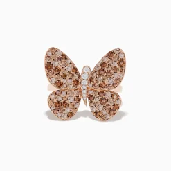 Effy Jewelry Nature 14K Rose Gold Espresso and White Diamond Butterfly Ring | Rings