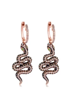 Effy Jewelry Nature 14K Rose Gold Espresso and White Diamond Snake Earrings, 1.57 TCW | Earrings