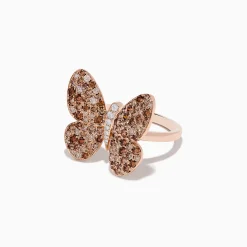 Effy Jewelry Nature 14K Rose Gold Espresso and White Diamond Butterfly Ring | Rings