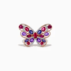 Effy Jewelry Nature 14K Rose Gold Multi Gemstone and Diamond Butterfly Ring | Rings