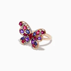 Effy Jewelry Nature 14K Rose Gold Multi Gemstone and Diamond Butterfly Ring | Rings