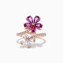 Effy Jewelry Nature 14k Rose Gold Pink and White Sapphire Flower Diamond ring | Rings