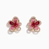 Effy Jewelry Nature 14K Rose Gold Pink Sapphire, Rhodolite and Diamond Flower Earrings | Earrings