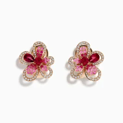 Effy Jewelry Nature 14K Rose Gold Pink Sapphire, Rhodolite and Diamond Flower Earrings | Earrings