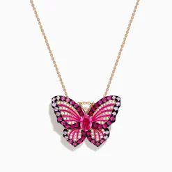Effy Jewelry Nature 14K Rose Gold Pink Sapphire Ruby and Diamond Butterfly Pendant | Necklaces & Pendants