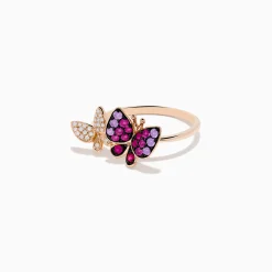 Effy Jewelry Nature 14K Rose Gold Pink Sapphire and Diamond Butterfly Ring | Rings