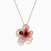 Effy Jewelry Nature 14K Rose Gold Rhodolite Pink Sapphire and Diamond Flower Pendant | Necklaces & Pendants