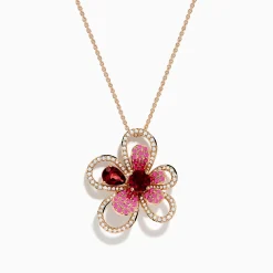 Effy Jewelry Nature 14K Rose Gold Rhodolite Pink Sapphire and Diamond Flower Pendant | Necklaces & Pendants