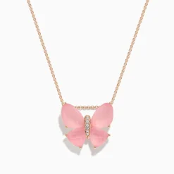 BH Multi Nature 14K Rose Gold Rose Quartz and Diamond Butterfly Pendant | Necklaces & Pendants