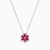 BH Multi Nature 14K Rose Gold Ruby and Diamond Flower Necklace, 1.91 TCW | Necklaces & Pendants