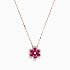 BH Multi Nature 14K Rose Gold Ruby and Diamond Flower Necklace, 1.91 TCW | Necklaces & Pendants