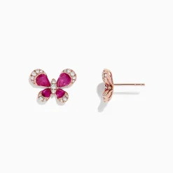BH Multi Nature 14K Rose Gold Ruby and Diamond Butterfly Earrings, 2.44 TCW | Earrings