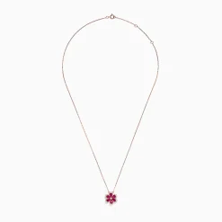 BH Multi Nature 14K Rose Gold Ruby and Diamond Flower Necklace, 1.91 TCW | Necklaces & Pendants