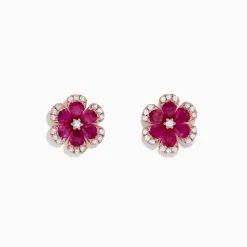 BH Multi Nature 14K Rose Gold Ruby Flower Stud Earrings, 2.28 TCW | Earrings