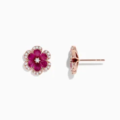 BH Multi Nature 14K Rose Gold Ruby Flower Stud Earrings, 2.28 TCW | Earrings