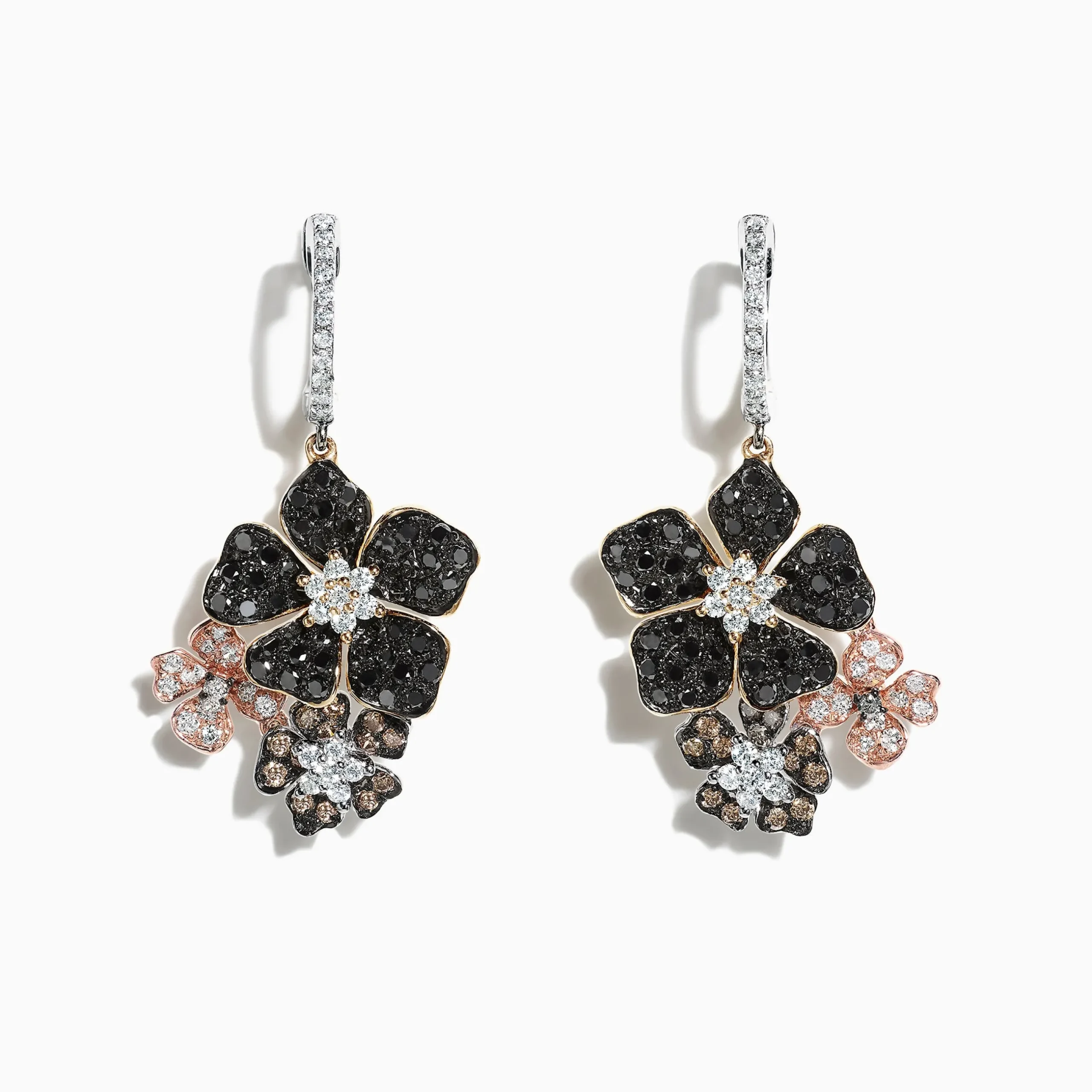 Effy Jewelry Nature 14K Tri Color Gold Diamond Flower Earrings, 2.04 TCW | Earrings