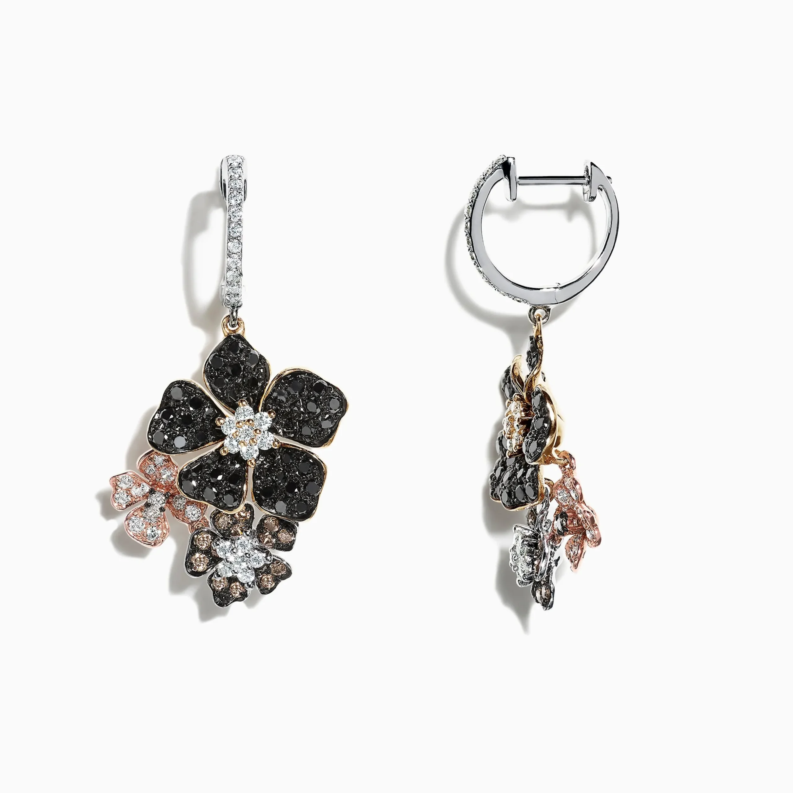 Effy Jewelry Nature 14K Tri Color Gold Diamond Flower Earrings, 2.04 TCW | Earrings