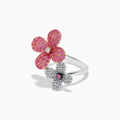 Effy Jewelry Nature 14k Two Tone Gold Pink Sapphire and Diamond Flower Ring | Rings