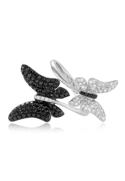 Effy Jewelry Nature 14K White Gold Black and White Diamond Butterfly Ring, 1.15 TCW | Rings