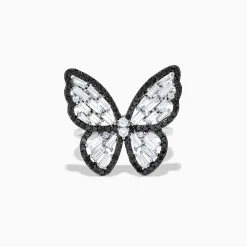 Effy Jewelry Nature 14K White Gold Black and White Diamond Butterfly Ring | Rings