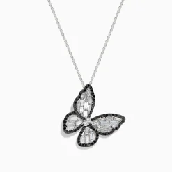 Effy Jewelry Nature 14K White Gold Black and White Diamond Butterfly Pendant | Necklaces & Pendants