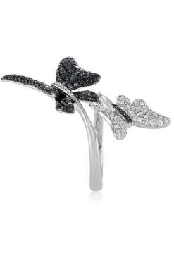 Effy Jewelry Nature 14K White Gold Black and White Diamond Butterfly Ring, 1.15 TCW | Rings