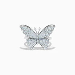 Effy Jewelry Nature 14K White Gold Diamond with White Enamel Butterfly Ring | Rings