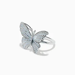 Effy Jewelry Nature 14K White Gold Diamond with White Enamel Butterfly Ring | Rings