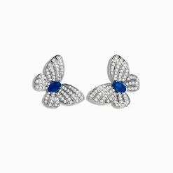 Effy Jewelry Nature 14K White Gold Sapphire and Diamond Butterfly Earrings | Earrings