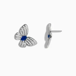 Effy Jewelry Nature 14K White Gold Sapphire and Diamond Butterfly Earrings | Earrings