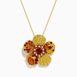 Effy Jewelry Nature 14K Yellow Gold Citrine Yellow Sapphire and Diamond Flower Pendant | Necklaces & Pendants