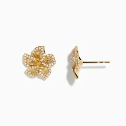 Effy Jewelry Nature 14K Yellow Gold Diamond Flower Earrings | Earrings