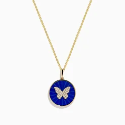Effy Jewelry Nature 14K Yellow Gold Lapis and Diamond Butterfly Pendant | Necklaces & Pendants