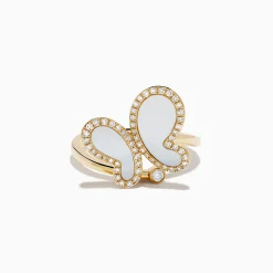 Effy Jewelry Nature 14K Yellow Gold Mother Of Pearl and Diamond Butterfly Ring | Rings
