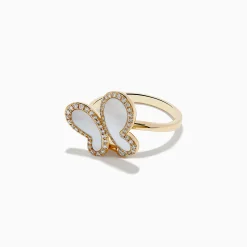 Effy Jewelry Nature 14K Yellow Gold Mother Of Pearl and Diamond Butterfly Ring | Rings