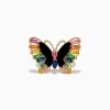 Effy Jewelry Nature 14K Yellow Gold Multi Sapphire Agate and Diamond Butterfly Ring | Rings