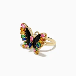 Effy Jewelry Nature 14K Yellow Gold Multi Sapphire Agate and Diamond Butterfly Ring | Rings
