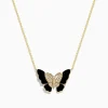 Effy Jewelry Nature 14K Yellow Gold Onyx and Diamond Butterfly Necklace | Necklaces & Pendants