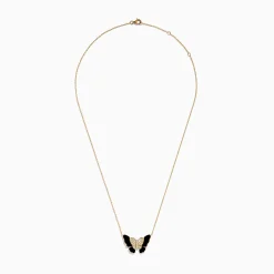 Effy Jewelry Nature 14K Yellow Gold Onyx and Diamond Butterfly Necklace | Necklaces & Pendants