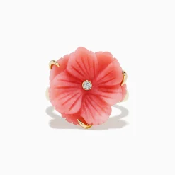 BH Multi Nature 14K Yellow Gold Pink Opal and Diamond Flower Ring | Rings