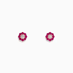 BH Multi Nature 14K Yellow Gold Ruby and Diamond Flower Earrings, 0.50 TCW | Earrings